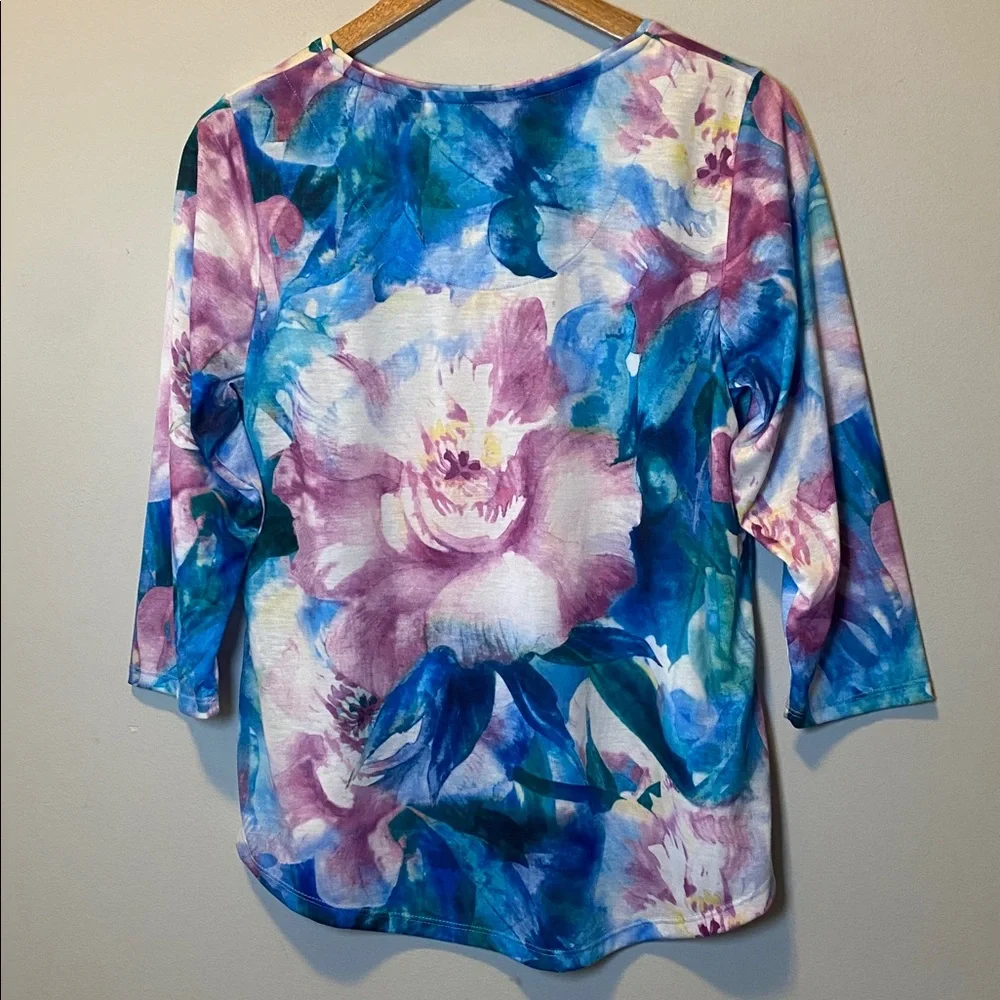 Allison Daley Blouse Bundle of 2 Womens Medium Floral Multicolor 3/4 Sleeve Tops - Picture 8 of 17